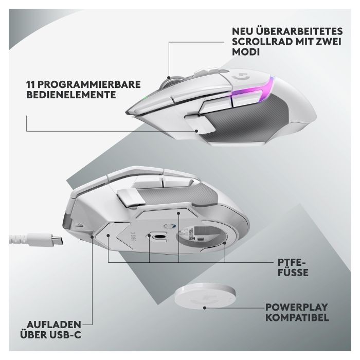 Logitech G502 X Plus Ratón Inalámbrico Óptico Blanco 25600 DPI RGB LIGHTSPEED HERO 25K 6
