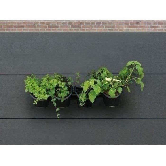 Jardinera de pared - Kit de pared compuesto por soporte de pared y 4 maceteros (1 L) - Negro - Dim A 15 x L 60 cm - NATURE 5