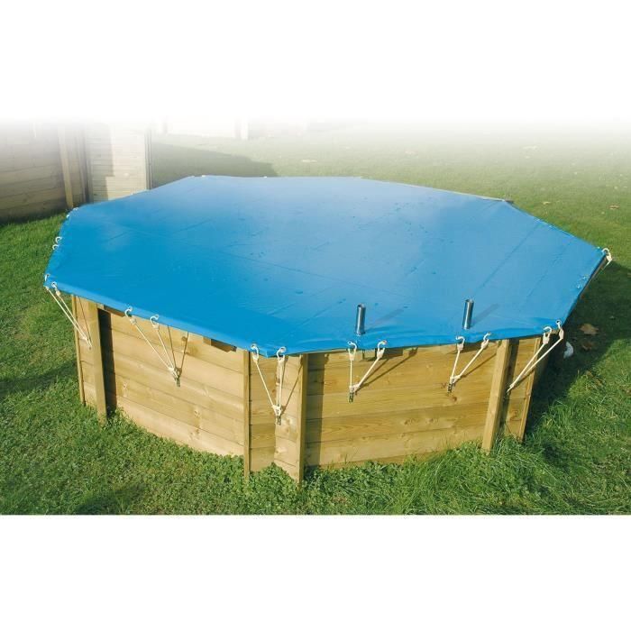 Cobertor de invierno y seguridad para piscina de madera - UBBINK - Octagonal 360 - Espesor 550 g - Cumple con NF P 90-308