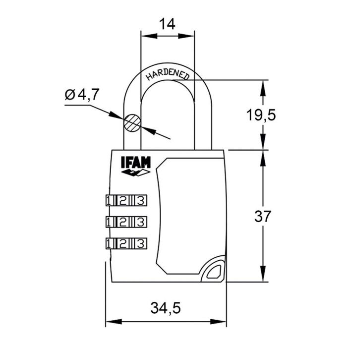 Candado c35s zinc 34,5mm. arco ø4,7mm con combinación ifam 3