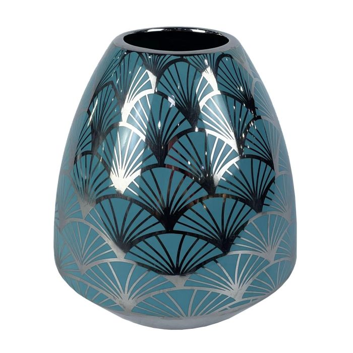 DKD Home Decor Jarrón de Porcelana Turquesa Oriental Colección Fana para Decoración del Hogar 16 x 18 x 16 cm