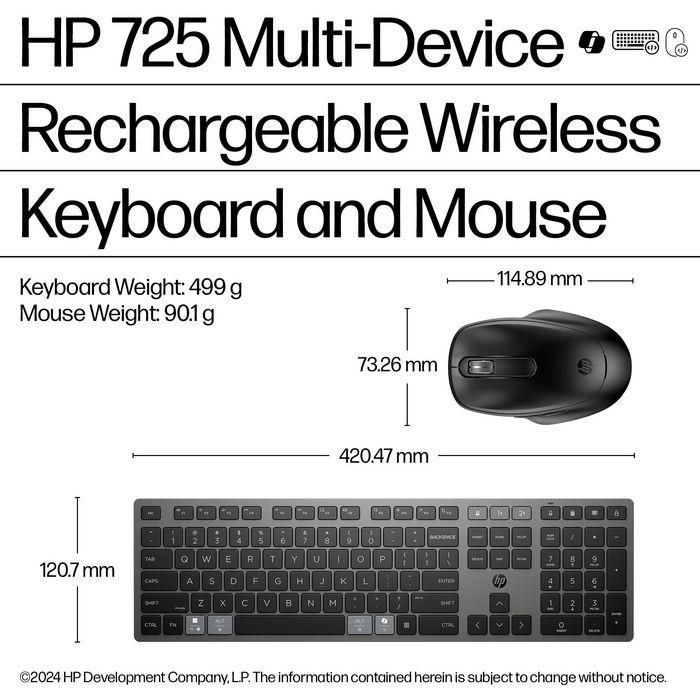 HP 725 Multi-Device Rechargeable Wireless Keyboard and Mouse Combo 2 HP 725 Multi-Device Rechargeable Wireless Keyboard and Mouse Combo 2