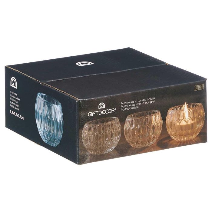 Giftdecor Portavela de Cristal con Forma de Diamante Grande, para Vela, Vidrio Transparente, 9.2 x 7.5 x 9.2 cm (Set de 16)