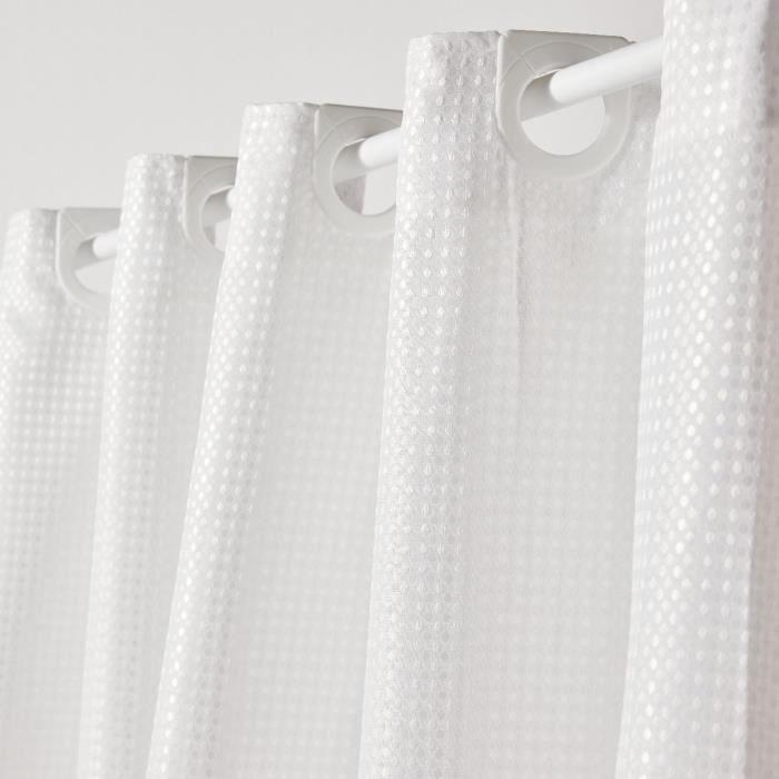 Cortina de ducha con diseño de gofres - Blanca - Poliéster - 180 x 200 cm - 12 ganchos - UTILITY - TODAY 1