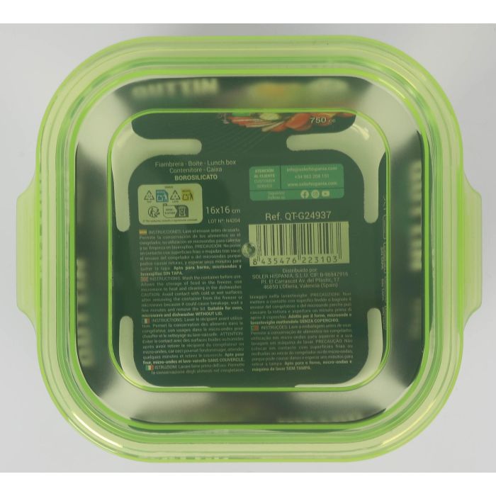 Fiambrera cuadrada con tapa verde 16x16 cm - Quttin (6 Unidades) 3