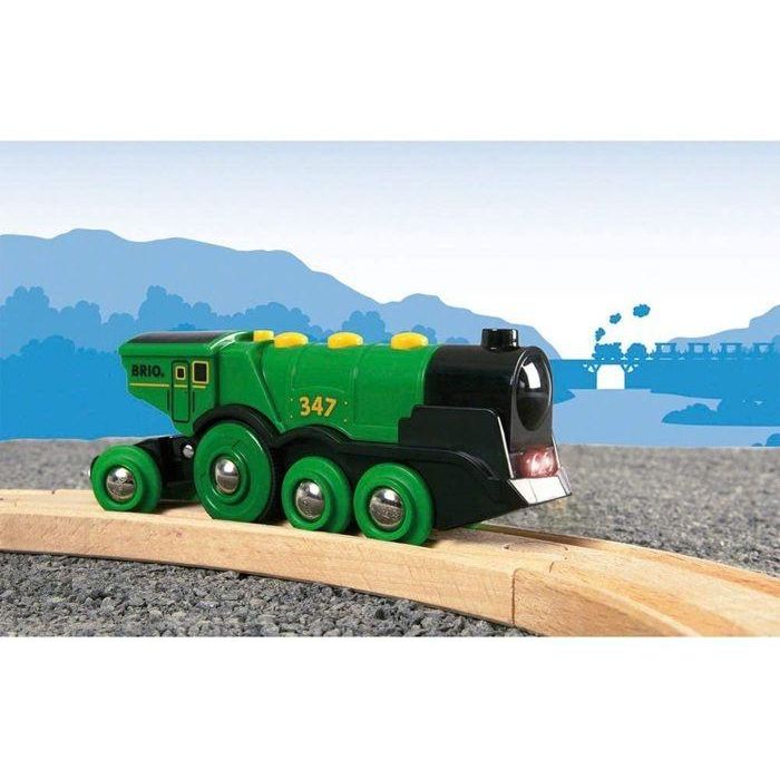 Brio World 33593 Locomotora Potente Verde con Baterías, Luces, Sonido y Movimiento, Juguete de Madera para Niños 3+ años 3
