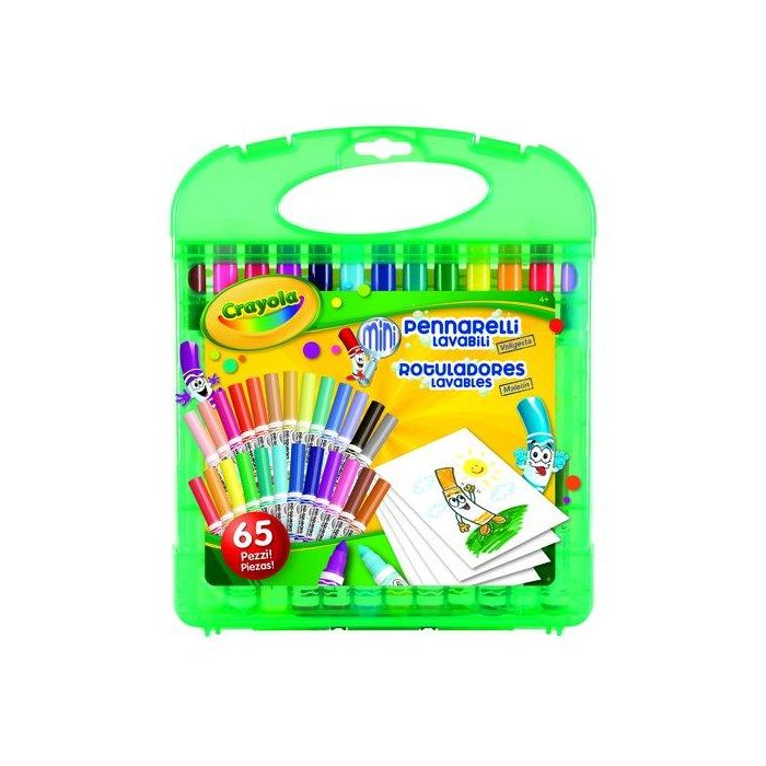 Crayola 04-5227 Maletín de Rotuladores Lavables para Niños - Set de 65 Piezas Atóxicos con Punta Cónica y Papel - Edades +3