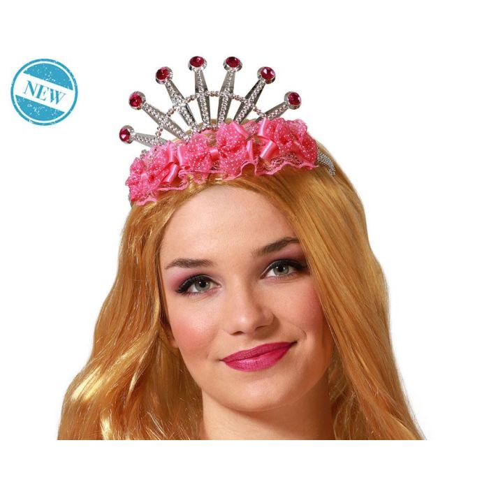 Tiara Princesa Fantasía Brillantes Rojo Plateado Mujer Adulto