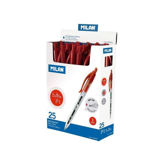 Milan Bolígrafo P1 Cuerpo Transparente Rojo - Caja 25 Unidades
