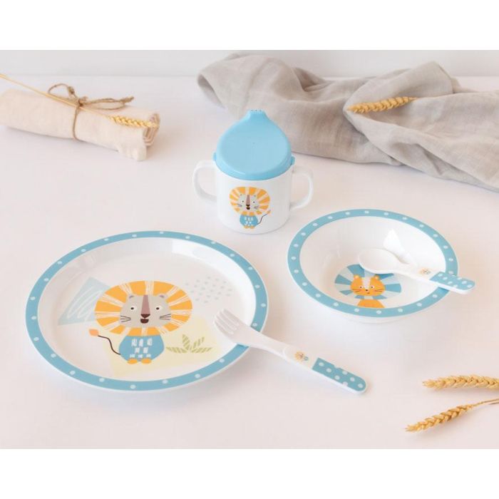KioKids Vajilla Infantil Set 4 Piezas León Antigolpes Apto Lavavajillas y Microondas para Bebés +6 Meses Multicolor