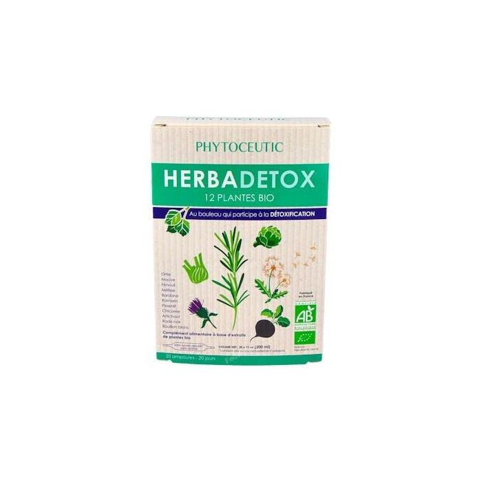 Phytoceutic Herbadetox Bio (Herbadraine) 20 Ampollas. Complemento a base de 12 plantas para detoxificación.