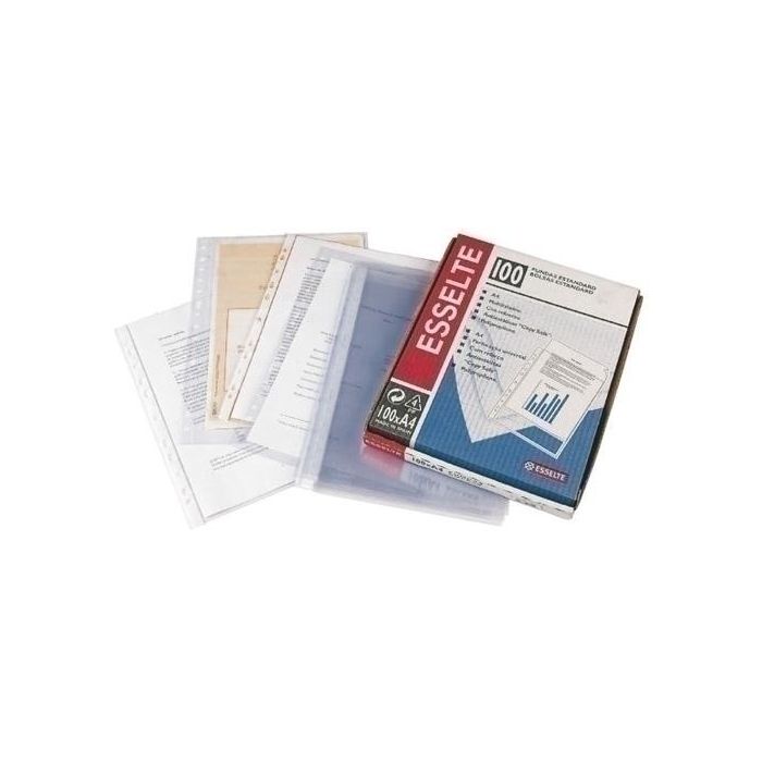 Esselte Funda para planos PVC 80 micras DIN A4 4 taladros corte oblicuo caja de 100 unidades