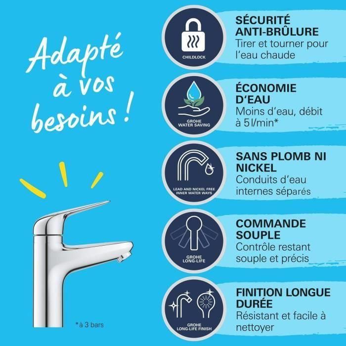 Mezclador monomando - GROHE - 24327001 - Lavabo Swift - Con seguridad para niños - Talla M 2 Mezclador monomando - GROHE - 24327001 - Lavabo Swift - Con seguridad para niños - Talla M 2