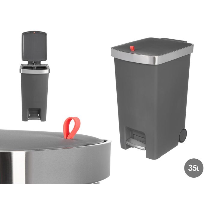 Kinvara Papelera Pedal 35L con Ruedas Blanca Acero Inoxidable 38x55x29 cm (Set de 6)