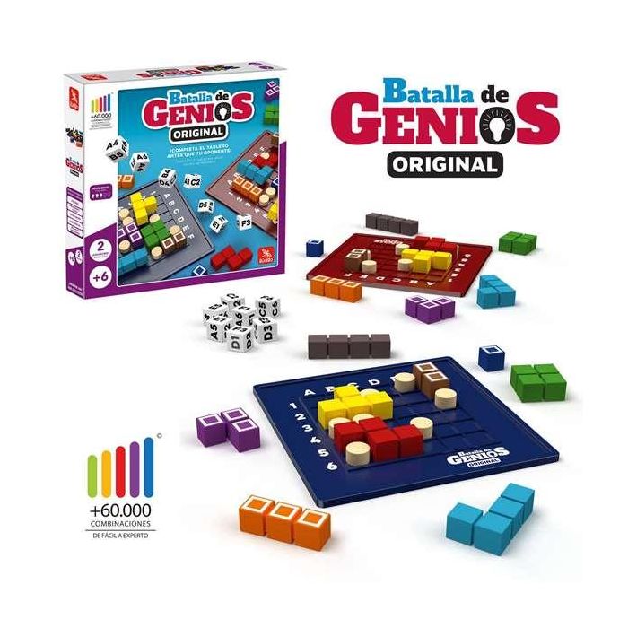 Juego batalla de genios original. ¿quién ganará la batalla de genios? 18 piezas de madera, 14 piezas bloqueadoras 7 dados, 2 tableros y reglas de juego. 2 Juego batalla de genios original. ¿quién ganará la batalla de genios? 18 piezas de madera, 14 piezas bloqueadoras 7 dados, 2 tableros y reglas de juego. 2
