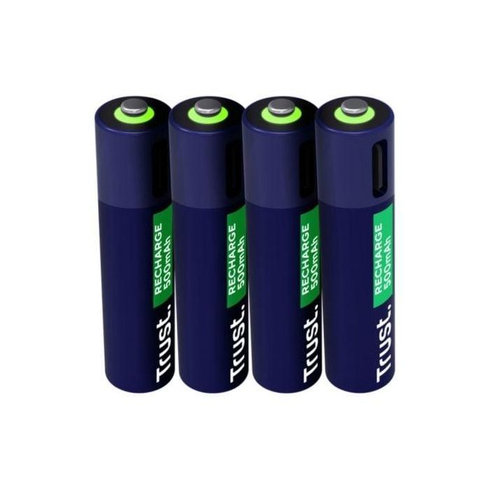 Trust 25671 - Pack 4 Pilas AAA Recargables USB-C, 500 mAh, 800 Ciclos, Carga Ultra Rápida 1h con Indicador LED 0 Trust 25671 - Pack 4 Pilas AAA Recargables USB-C, 500 mAh, 800 Ciclos, Carga Ultra Rápida 1h con Indicador LED 0