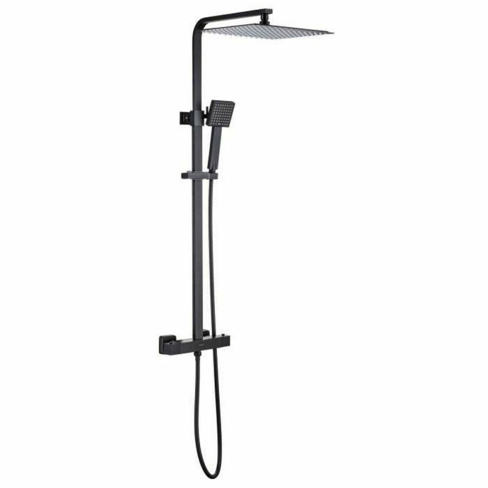 Oceanic Columna de ducha termostática cuerpo frío Rociador cuadrado 30x30 cm y teleducha cuadrada regulable en altura Negro mate