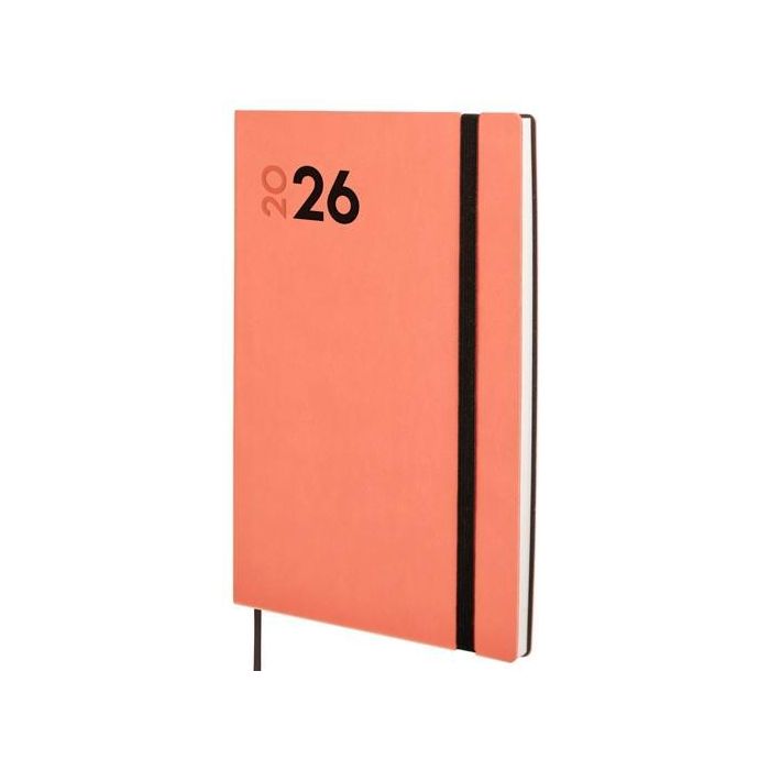 Finocam Y10-140x204 mm Svh Agenda Dynamic Mara 2026, Tapa Blanda Coral, Tacto Suave, Goma Elástica y Cinta Punto