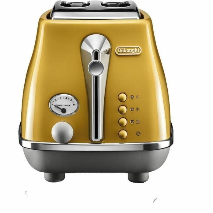 DELONGHI ICONA CAPITALS Tostadora 2 rebanadas - 900W - Tostadora 3 funciones - Calentador de repostería incluido - Amarillo