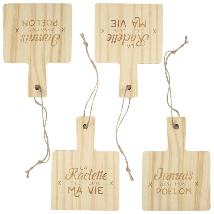 Juego de 4 Salvamantel Raclette Bistrot Madera de Pino con Frase Grabada 10x13.5 cm 1