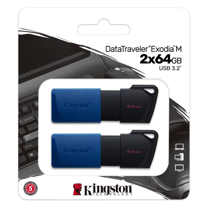 Kingston DataTraveler Exodia M 64GB USB 3.2 Pack 2 Unidades Negro/Azul