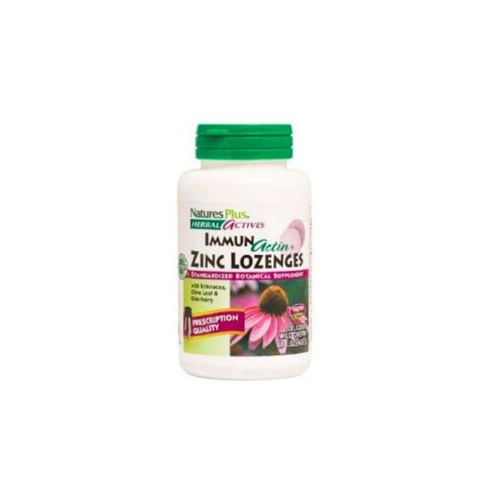NATURES PLUS Immunactin Zinc Lozenges 60 Comprimidos para Disolver. Defensas, Sabor Cereza, Bucodispersable