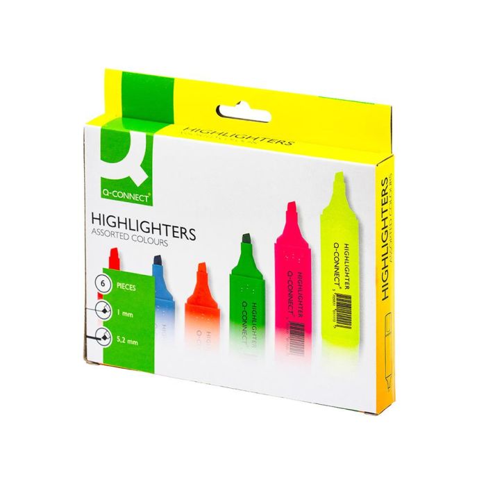 Rotulador Q-Connect Fluorescente Punta Biselada Caja De 6 Unidades Colores Surtidos 1