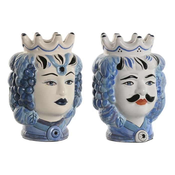 Macetero Mediterraneo DKD Home Decor Blanco Azul 15 x 26 x 15 cm