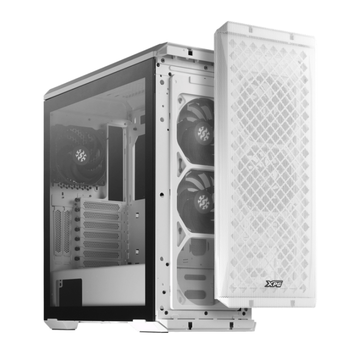 XPG DEFENDER Torre PC Gaming E-ATX Blanco con Panel Frontal Malla, 3 Ventiladores VENTO 120 y Ventana Lateral Cristal Templado