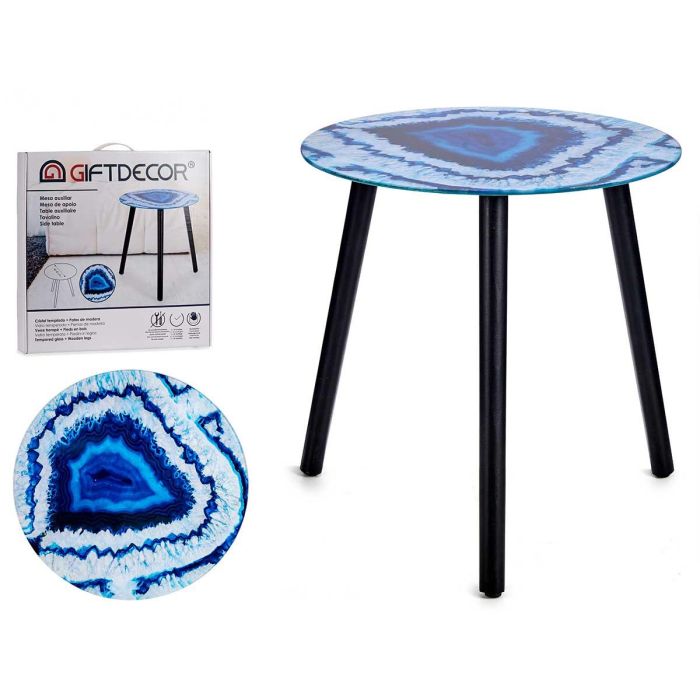 Mesa de Cristal Efecto Mármol Azul con Patas Negras Giftdecor 40x41.5x40 cm (4 Unidades) Mesa de Cristal Efecto Mármol Azul con Patas Negras Giftdecor 40x41.5x40 cm (4 Unidades)