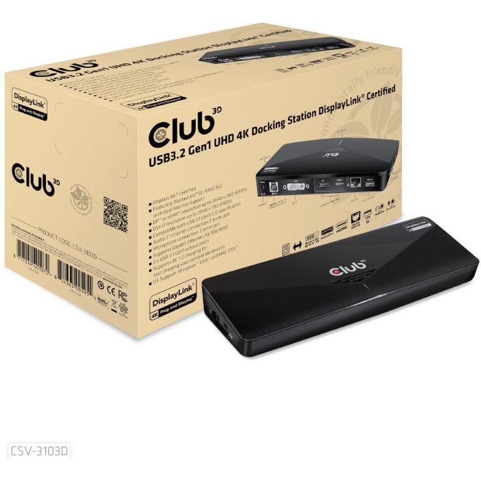 Club3D Docking Station USB 3.0 4K UHD Triple Pantalla (HDMI, DisplayPort, DVI) con Ethernet y USB Hub - Negro 5 Club3D Docking Station USB 3.0 4K UHD Triple Pantalla (HDMI, DisplayPort, DVI) con Ethernet y USB Hub - Negro 5