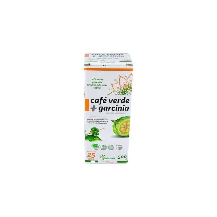 PINISAN Café Verde con Garcinia 500ml Jarabe para Control de Peso, con Colina y Estigmas de Maíz, Vegano