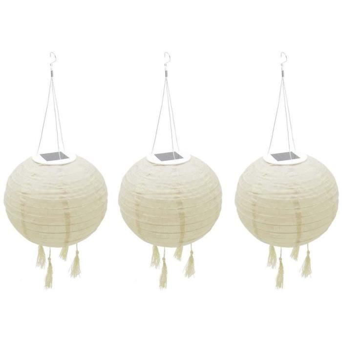 Lumisky LUM3760093541817 Juego de 3 faroles solares Himalaya Ø30cm Beige, crema y boda festiva LED blanco cálido