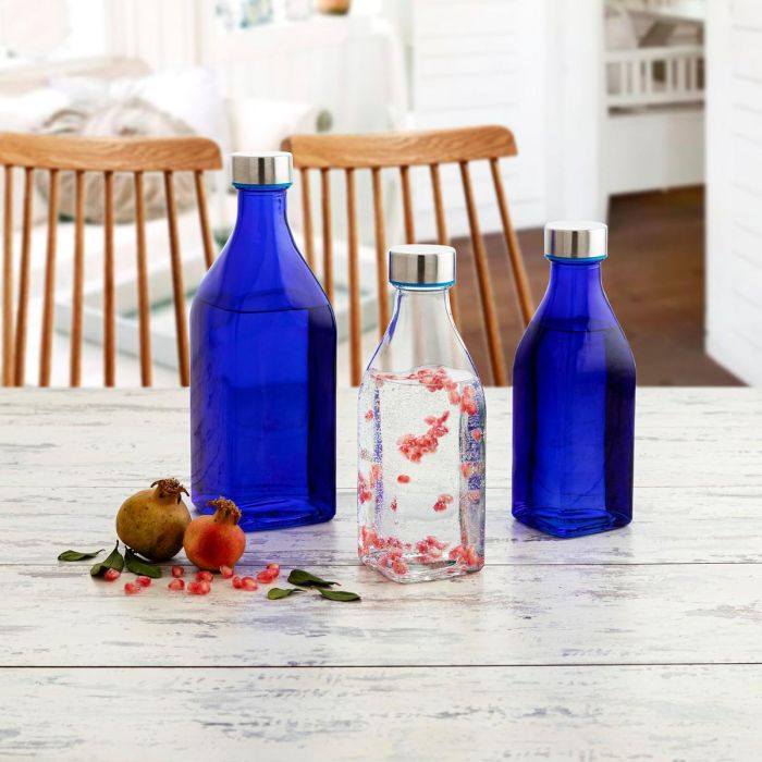 Quid Botella de Vidrio Habitat para Mesa con Tapón, 1 L, 6 Unidades. Color Azul, Higiénica y Apto Frigorífico 2