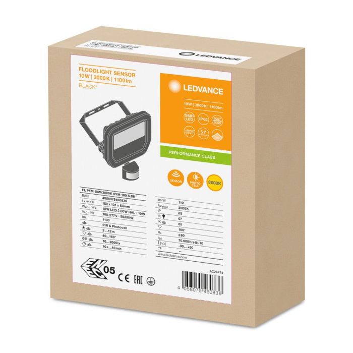 [LVE-4058075460836] Foco Proyector LED Ledvance   10W 1100Lm 3000K 100 x 100º IP65 Sensor - Blanco Cálido 1