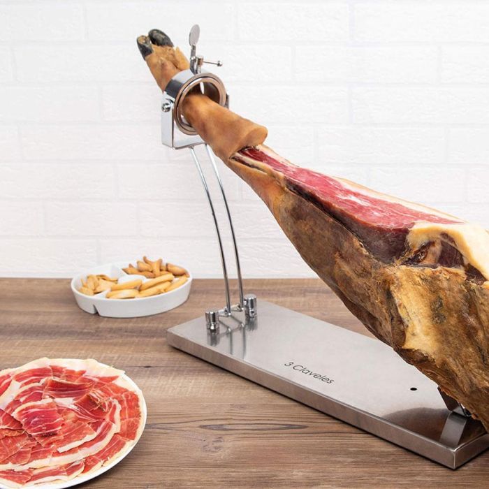 3 Claveles Jamonero con cabezal giratorio, acero inoxidable, topes antideslizantes, fácil almacenaje 3 3 Claveles Jamonero con cabezal giratorio, acero inoxidable, topes antideslizantes, fácil almacenaje 3