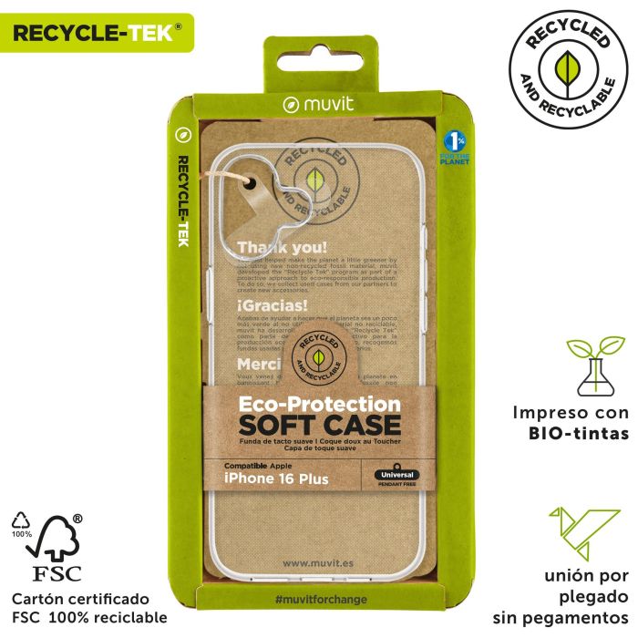 Muvit Funda Recycletek para Apple iPhone 16 - Material 100% reciclado, protección contra arañazos y golpes 2