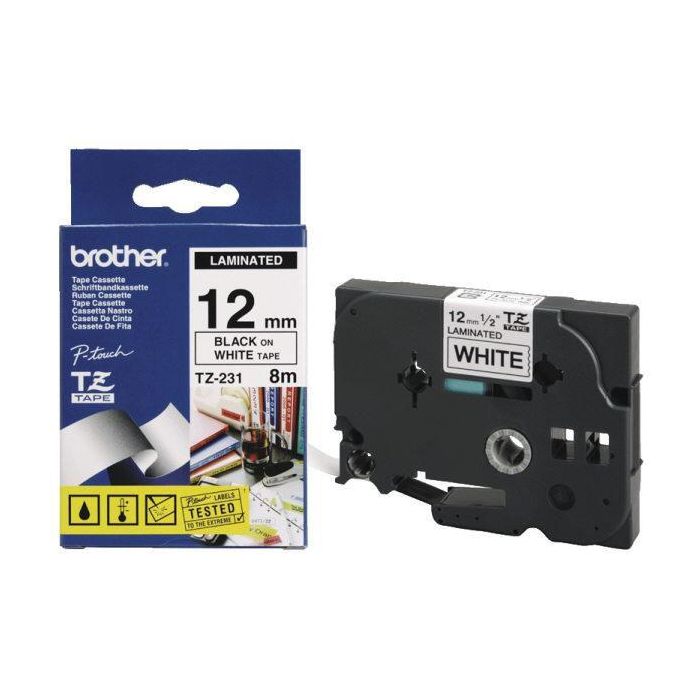 Brother Genuine Brother TZe-231 Labelling Tape Cassette – Black on White, 12mm wide Brother Genuine Brother TZe-231 Labelling Tape Cassette – Black on White, 12mm wide