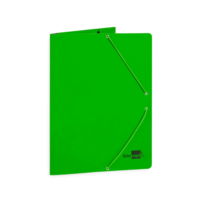 Liderpapel Carpeta Gomas Tres Solapas Cartón Plastificado Folio Color Verde 2
