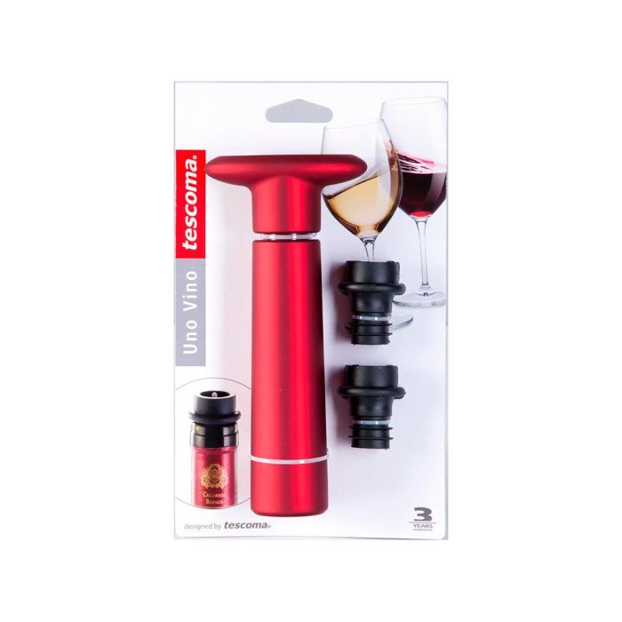 Tescoma Bomba de Vacío Uno Vino + 2 Tapones de Vacío, Kit Completo para Conservar Botellas de Vino Abiertas Selladas al Vacío 3