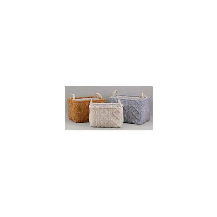 DKD Home Decor Cesta Alpino de Poliéster, Set de 3, Beige, Gris y Mostaza, 32 x 27 x 42 cm