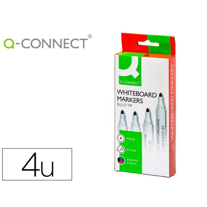 Rotulador Q-Connect Pizarra Blanca Caja 4 Colores Surtidos Punta Redonda 3 mm