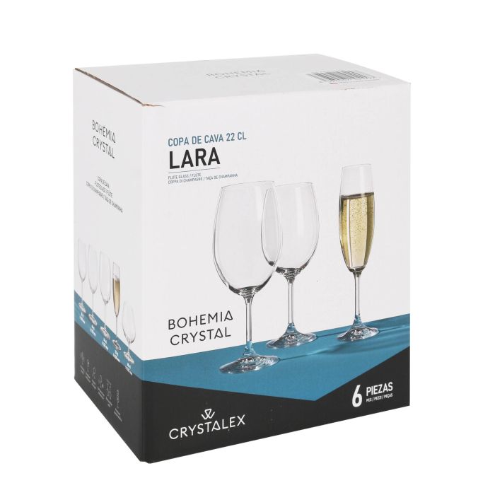 Bohemia Set de 6 Copas de Cava de Cristal 220 ml Colección Lara - Medidas: 4.5 x 4.5 x 23 cm (4 Cajas) 2