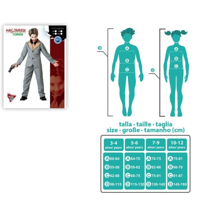 Disfraz de Payaso Escalofriante Gris para Niño 5-6 Años, incluye Chaqueta, Corbata, Camisa y Pantalón. Ideal para Carnaval, Halloween. 3