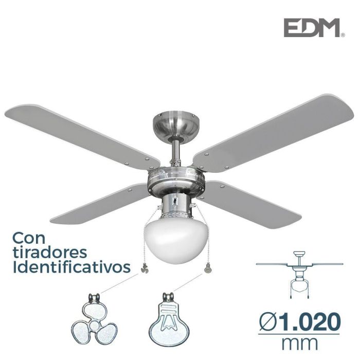 Edm Ventilador de Techo Caribe Cromado Ø102cm 50W con Luz