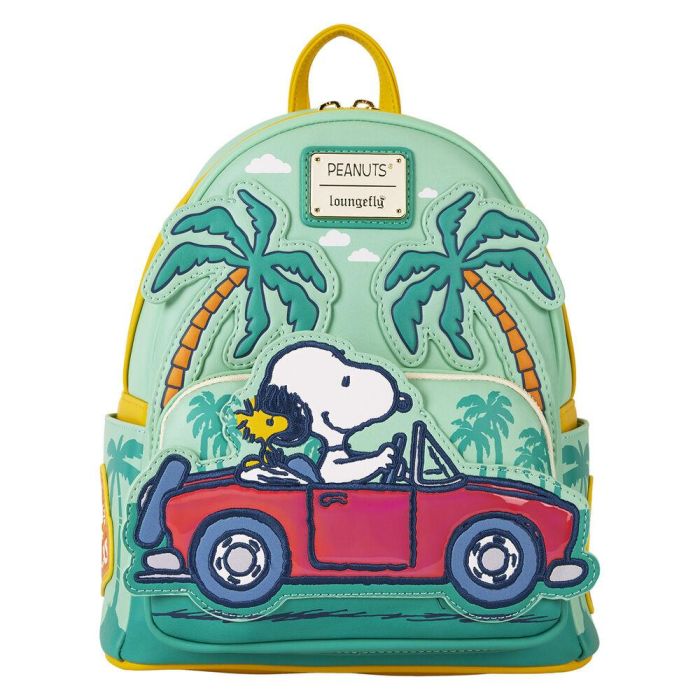 Loungefly Mochila Snoopy Road Trip Peanuts 26cm Piel sintética, Tirantes ajustables, Bolsillo frontal con cremallera, Bolsillos laterales