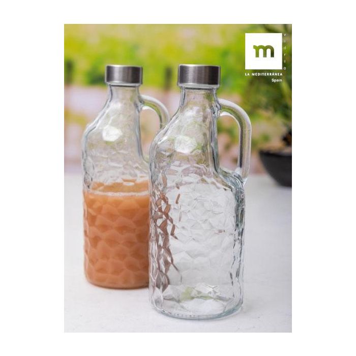 La Mediterranea Botella Vidrio con Asa Metálica 1.1 L, Diseño La Med 3