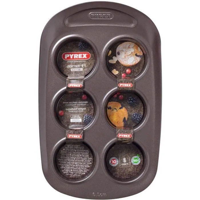 Pyrex 1452001 Molde para Muffins Redondo Acero al Carbono Antiadherente 6 Cavidades 3