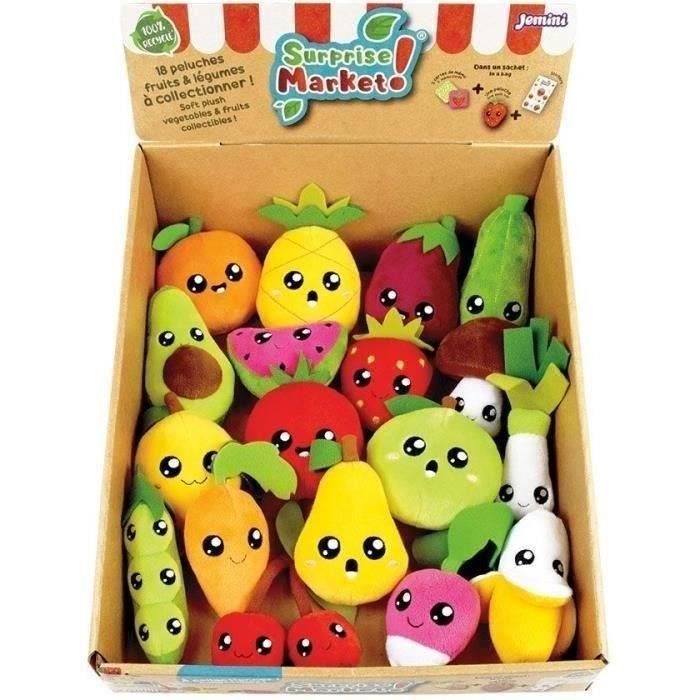 Lote de 18 bolsas sorpresa - JEMINI - Mercado sorpresa - Peluche de fruta o verdura +/- 10 cm, pegatinas y tarjetas de memoria Lote de 18 bolsas sorpresa - JEMINI - Mercado sorpresa - Peluche de fruta o verdura +/- 10 cm, pegatinas y tarjetas de memoria