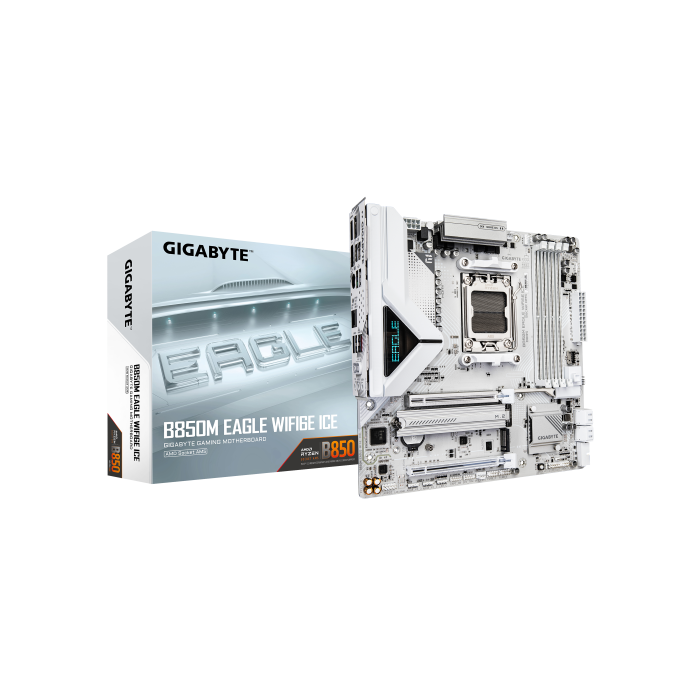Placa Gigabyte B850M Eagle Wifi6E Ice (Blanco),Amd,Am5,B850,4Ddr5,256Gb,1Hdmi+1Dp,4Sata3+3M.2,Gbelan+Wifi6E+Bt5.3,4Usb3.2,Matx 0 Placa Gigabyte B850M Eagle Wifi6E Ice (Blanco),Amd,Am5,B850,4Ddr5,256Gb,1Hdmi+1Dp,4Sata3+3M.2,Gbelan+Wifi6E+Bt5.3,4Usb3.2,Matx 0
